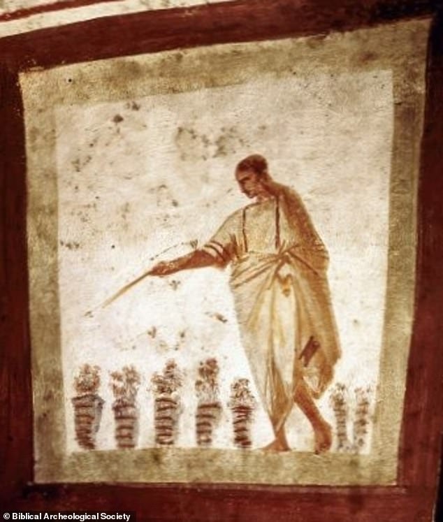 Ancient paintings of Jesus holding what appears to be a wand has led some researchers to believe early Christians thought of him as a magician. This image was painted in the fourth century, although the exact date is unknown, and was found at the Via Anapo catacomb in Rome