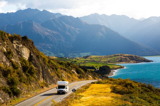 Campervan on Road by Lake Hawea