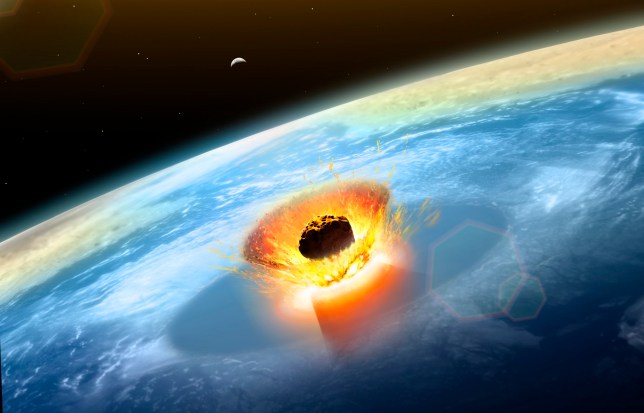 Illustration showing an asteroid approaching Earth. 