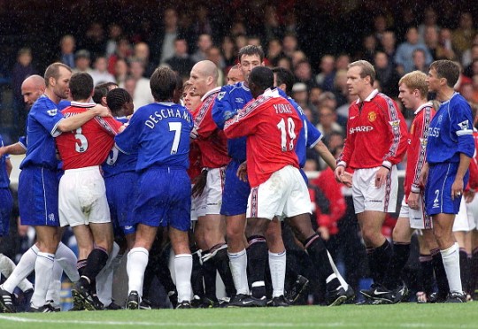 Manchester United and Chelsea players clash