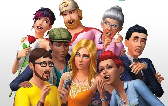 The Sims 4 characters crammed together in a photo.