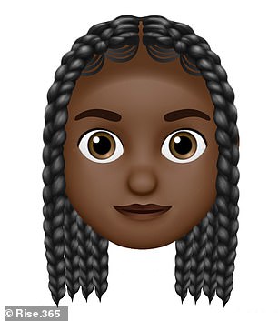 Rise.365 has mocked up emoji with four common black and mixed-race hairstyles - an afro, braids (pictured), cainrows, and locs