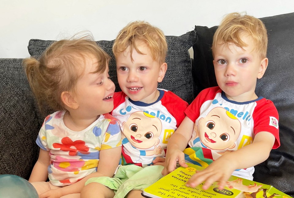 Mum Louise considers her children Eva, Lucas and Elijah triplets