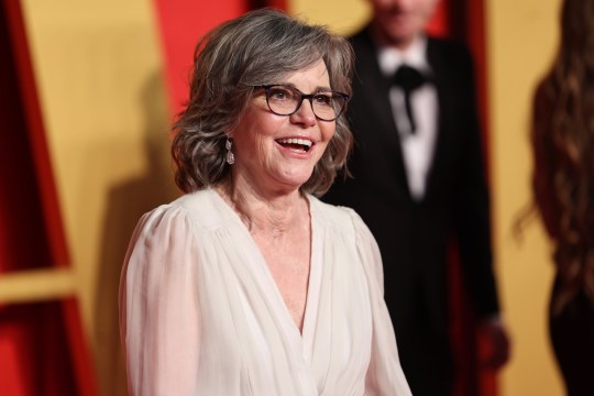 Sally Field attends the 2024 Vanity Fair Oscar Party in Beverley Hills in a white gown.