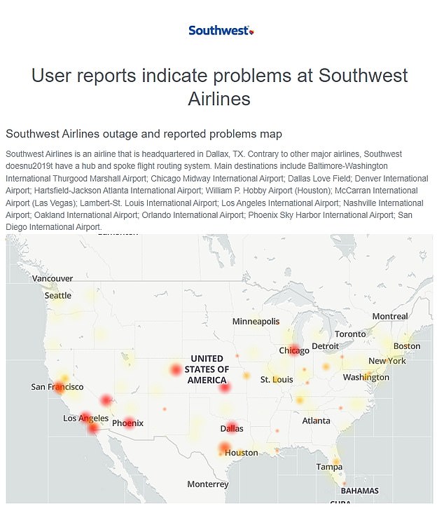 Downdetector, a site that monitors online outages, shows major travelers in cities like San Francisco, Los Angeles, Dallas and Chicago are being impacted