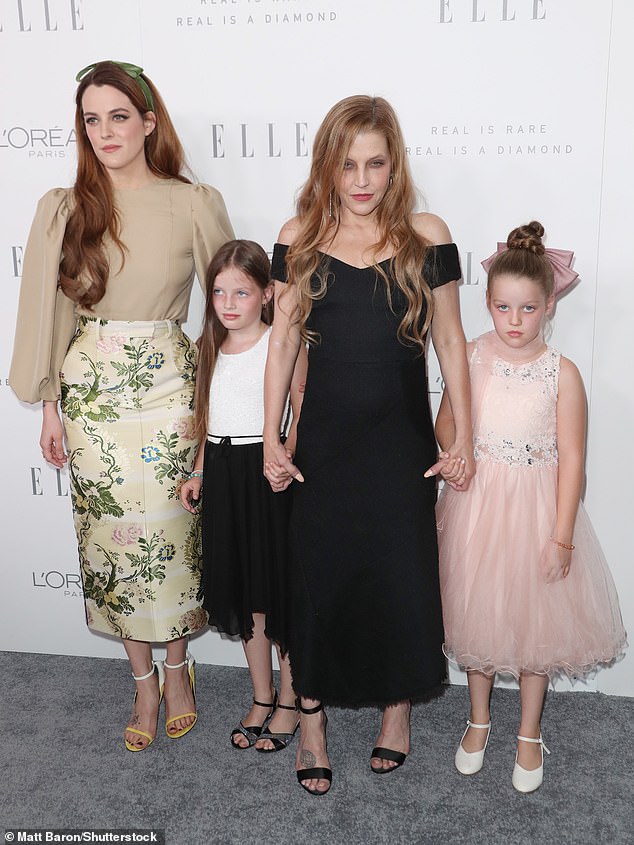 Her daughter Riley Keough (L) completed her memoir from tapes she made over the years; pictured with her younger daughters Finley (2nd to left) and Harper (R) in 2017