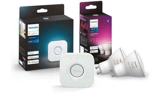 Philips Hue Starterkit White and Colour Ambience 2 Pack GU10 Bulbs and Bridge