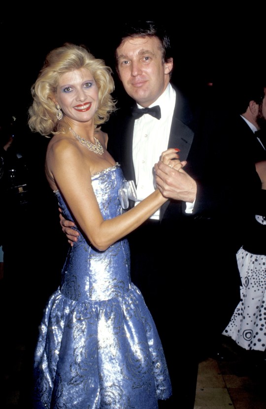 Ivana Trump and Donald Trump stand in a dance embrace at a party in the 1980s