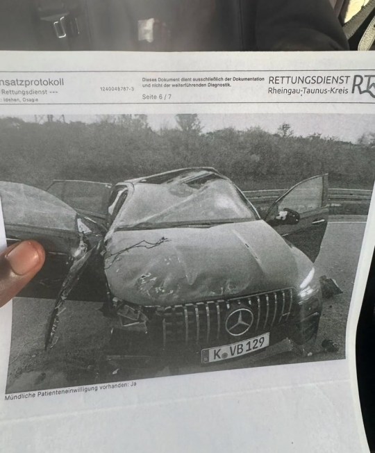 Victor Boniface's Mercedes was heavily damaged from the crash