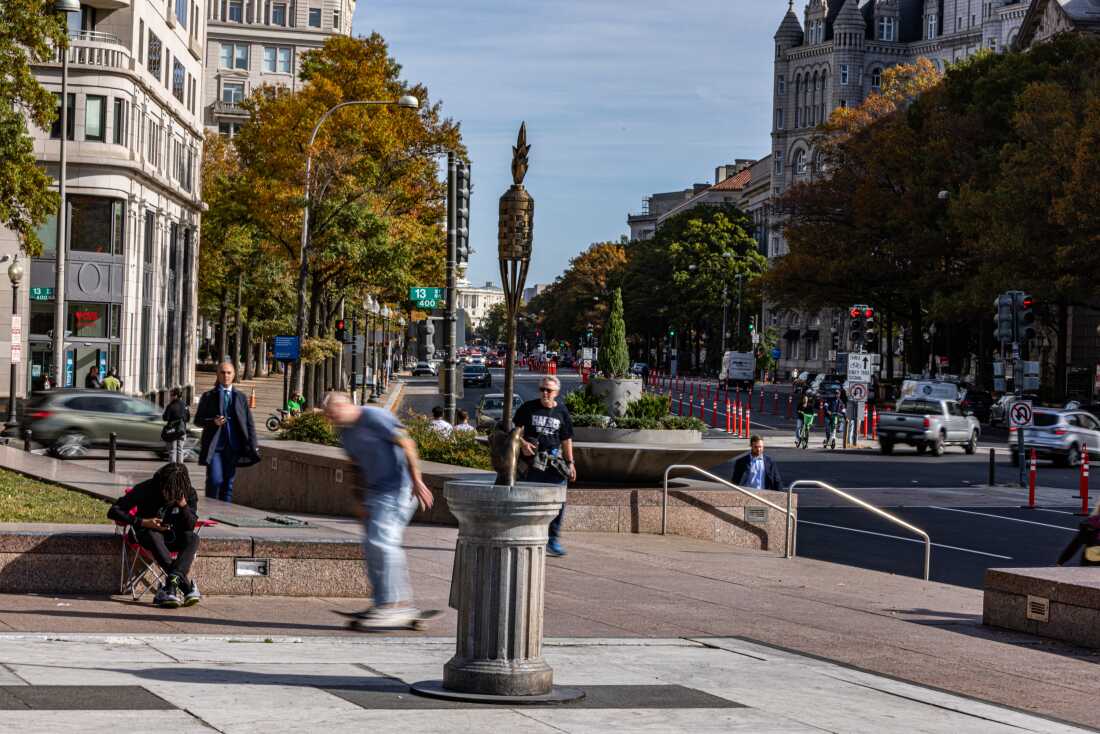 The tiki torch statue pictured Monday on D.C.'s Freedom Plaza.