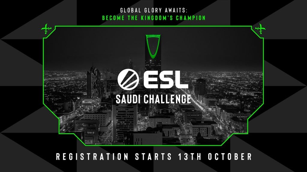 Image of ESL Saudi Challenge logo on the background of Saudi Arabian city