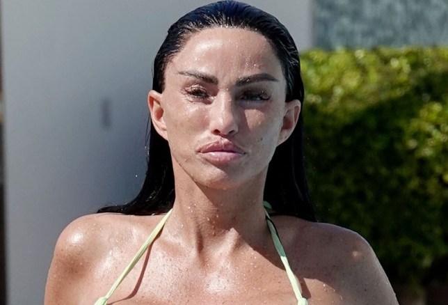 Katie Price in a yellow bikini after swimming