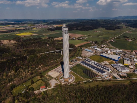 The TK Testturm used to test lift and elevator technology which was built in the middle of a forest near Rottweil, Germany.