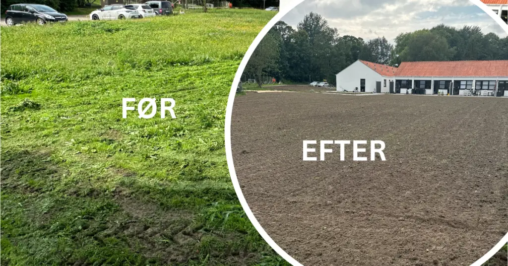 Før og efter omlægning af græsplæne eller anlægning af græsplæne på Tankegangen 1