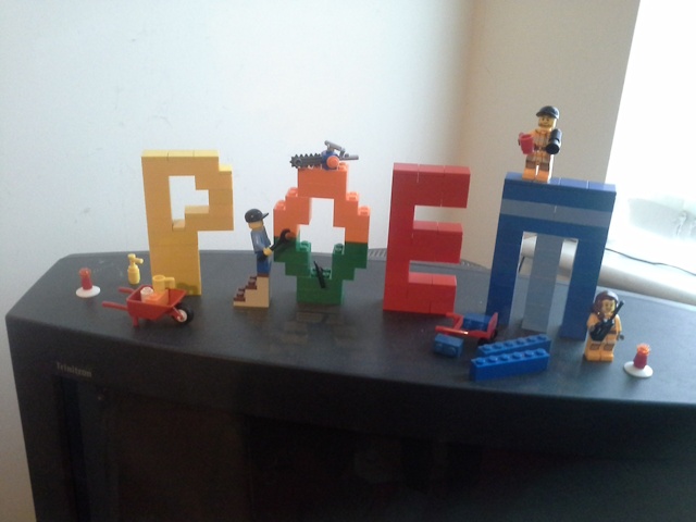 Photo of Lego poem under construction