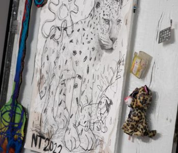 Chemtrail Leopard (2) - epoxy, pencil on paper, mixed media - 210x140cm