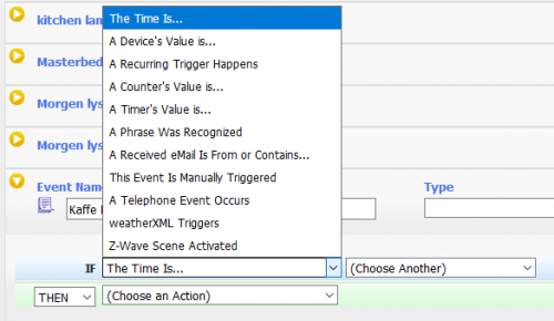 HomeSeer Event Trigger Options