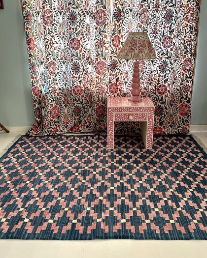 håndvævet tæppe fra Jaipur - blå