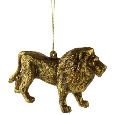 Guldfarvet ornament formet som en hanløve.