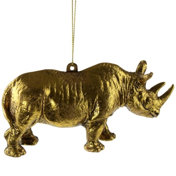 49343 - julekugle næsehorn Guldfarvet ornament formet som et næsehorn.