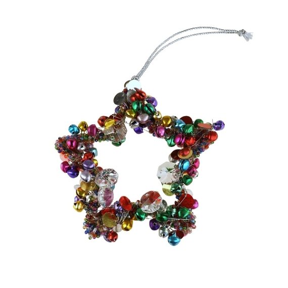 53644 - julekugle stjerne af perler Juleornament formet som en stjerne. Stjernen er ikke massivt, men blot den tegnede omkreds. Stjernen er besat med perler og glimmer i forskellige farver.