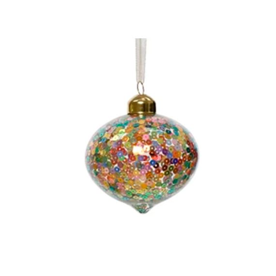 8720194836903-3 Julekugle, Transparent m. Glimmer, Løgformet