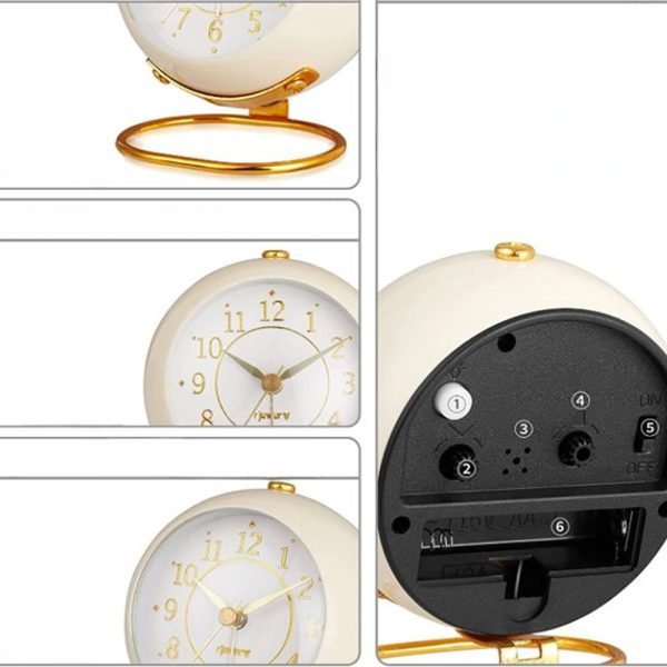 Vintage Silent Metal Desk Clock Non-Ticking Gold Clock Bedside Décor- Battery Powered_7