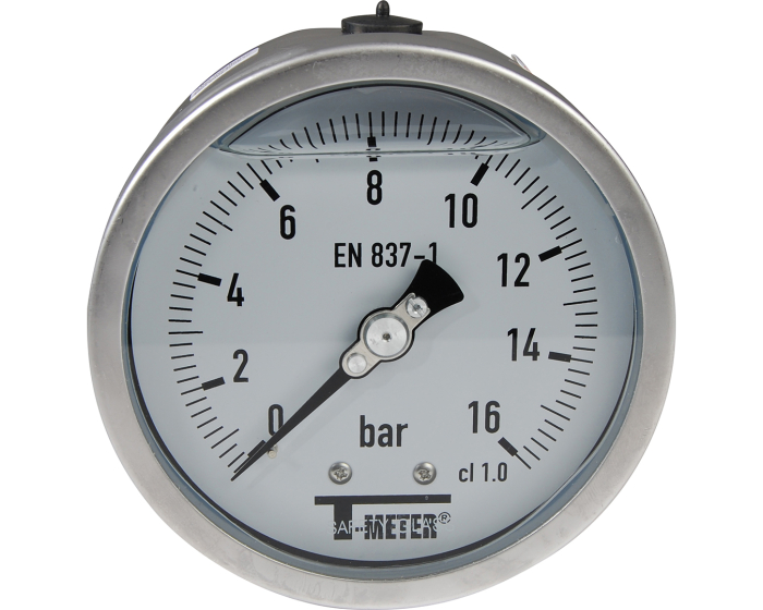Nordic Valves Pressure gauges and thermometers 1628 - All stainless steel manometer in glycerine bath D100 axial rear connection 1/2''