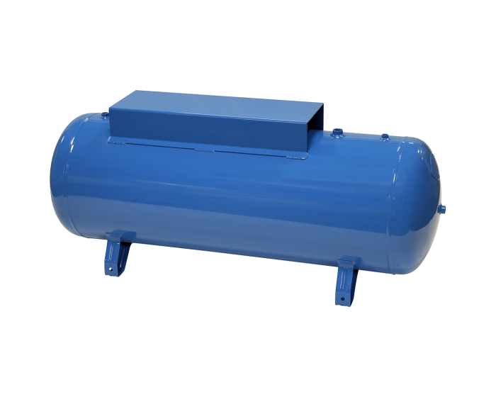 4290 Blue painted steel horizontal compressed air tank with support