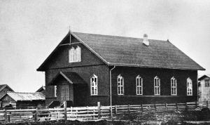 Det første bedehuset som lå i Kirkegata på 1800 tallet.