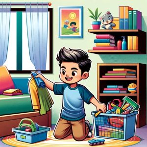 bilde av gutt som rydder på rommet sitt