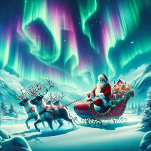 Julenissen i sin slede med reinsdyr