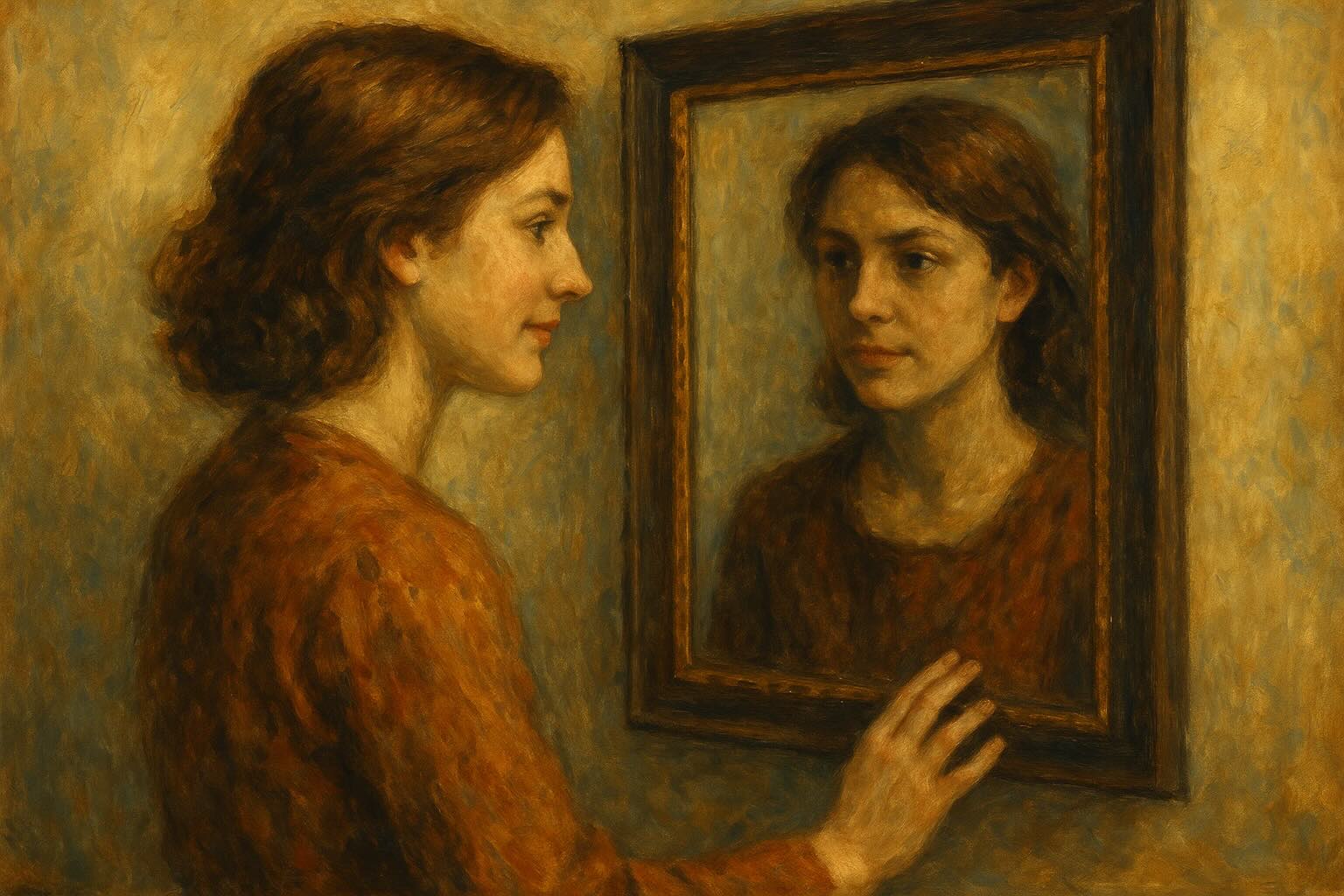 Kvinne ser seg selv i et speil