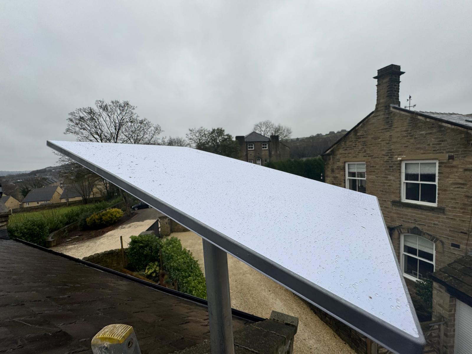 Starlink satellite dish mounted on a home in West Yorkshire by NSWUK installation experts.