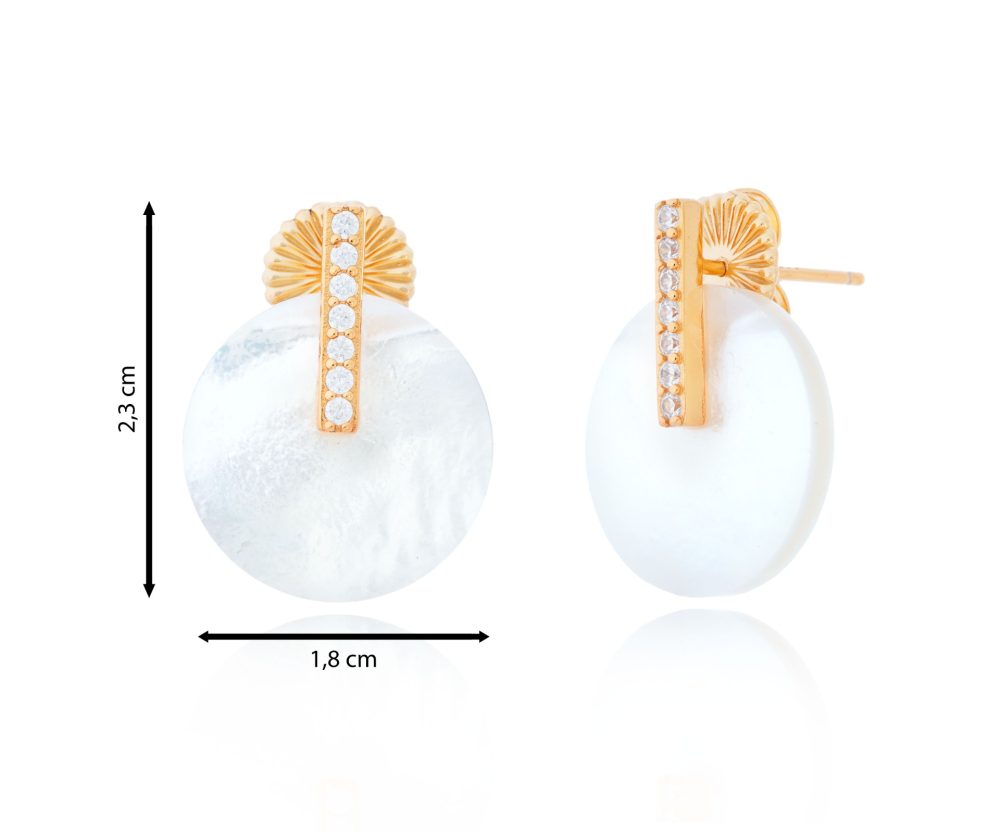 Pendiente disco nácar con circonita blanca