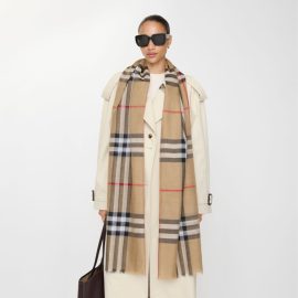 Burberry Scarf Wide Check Wool Silk Archive Beige