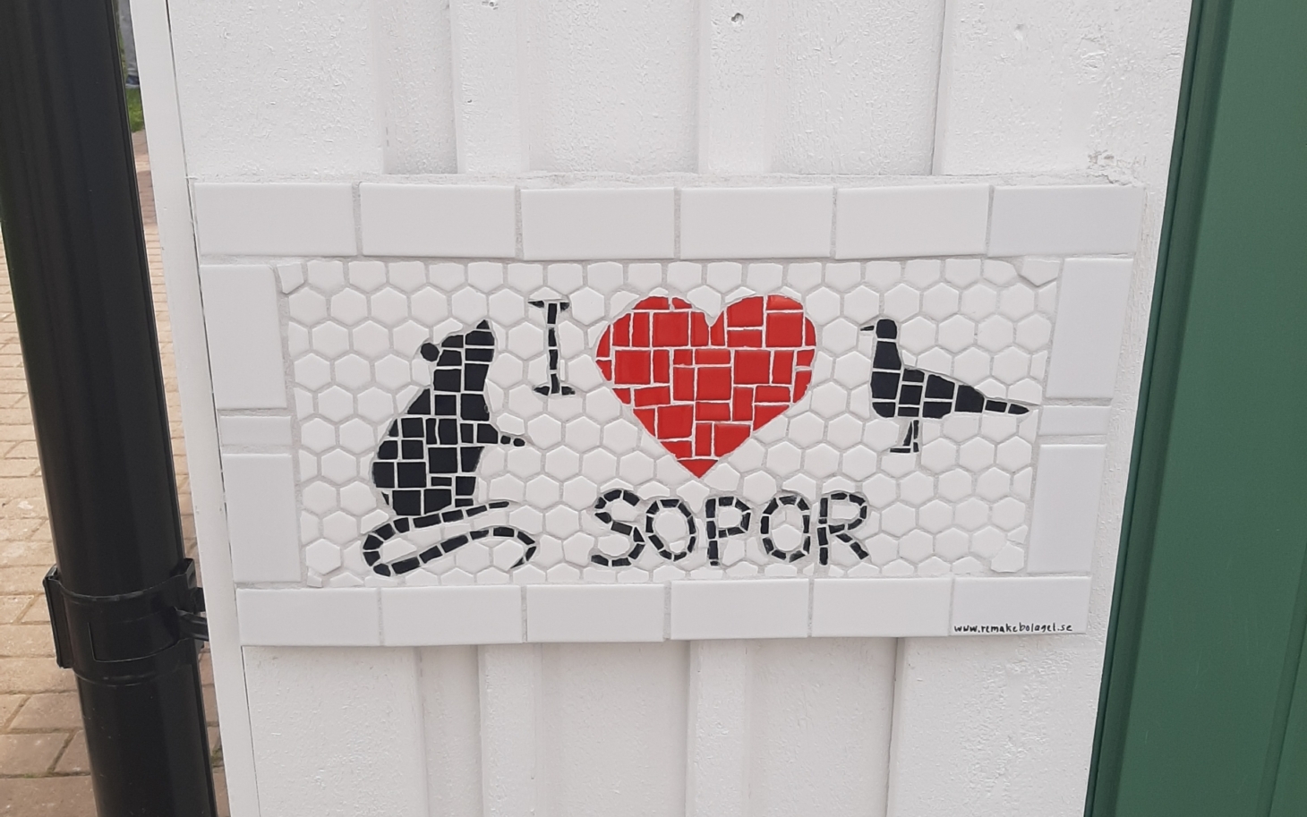 mosaik med en råtta och en duva