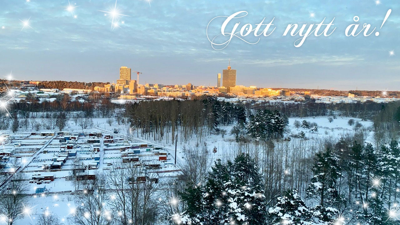 järvafältet i snö med texten "gott nytt år