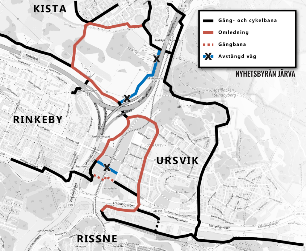 karta över avstängda cykelvägar