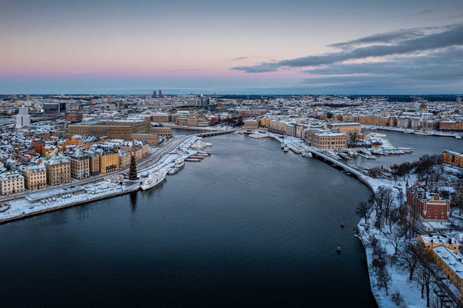 Bild av Stockholm från ovan vintertid