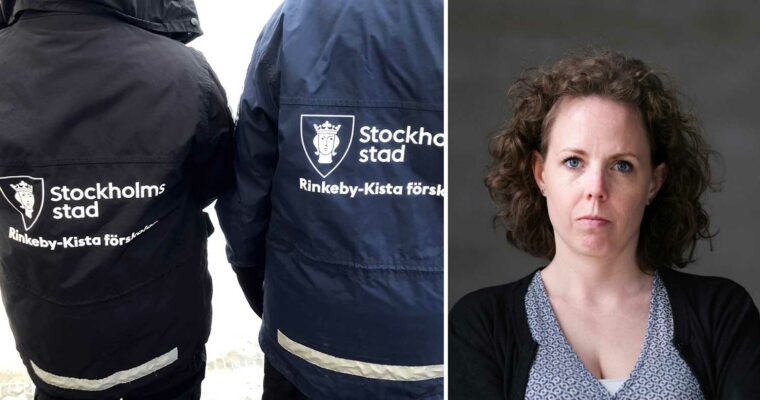 ryggarna på två personer med jackor från förskolan i rinkeby-kista bredvid porträtt på alexandra mattsson