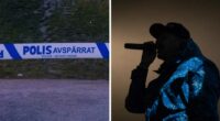 polisavspärrnig till vänster och en siluett av en rappare till höger