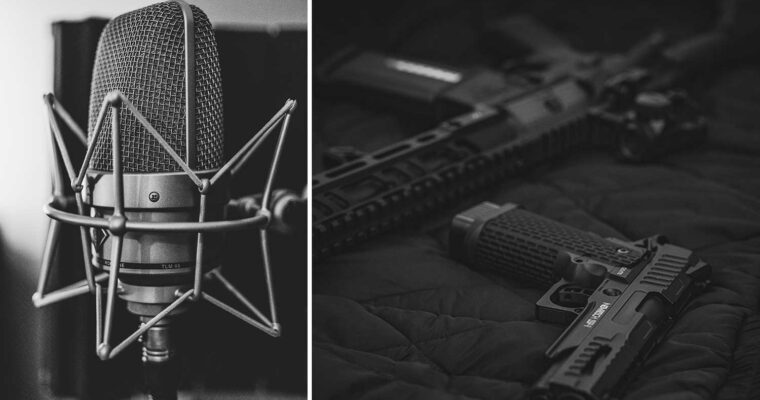 studiomikrofon och bild på vapen