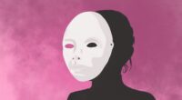 tecknad bild av en kvinnosiluett med en vit mask för ansiktet