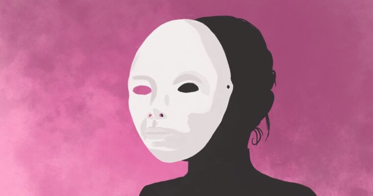 tecknad bild av en kvinnosiluett med en vit mask för ansiktet