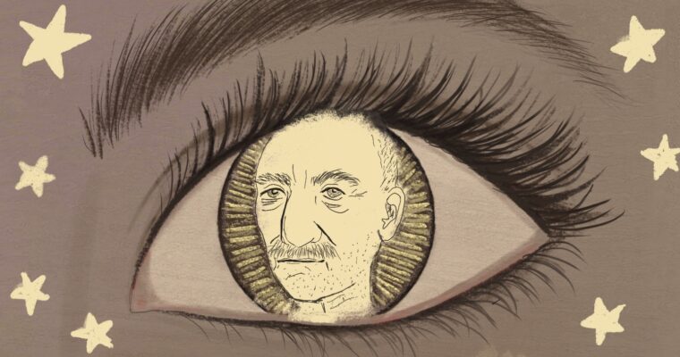 illustration av ett mansansikte i ett öga