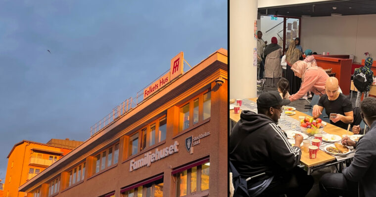 bildmontage på RInkeby Folkets Hus och människor som äter brunch