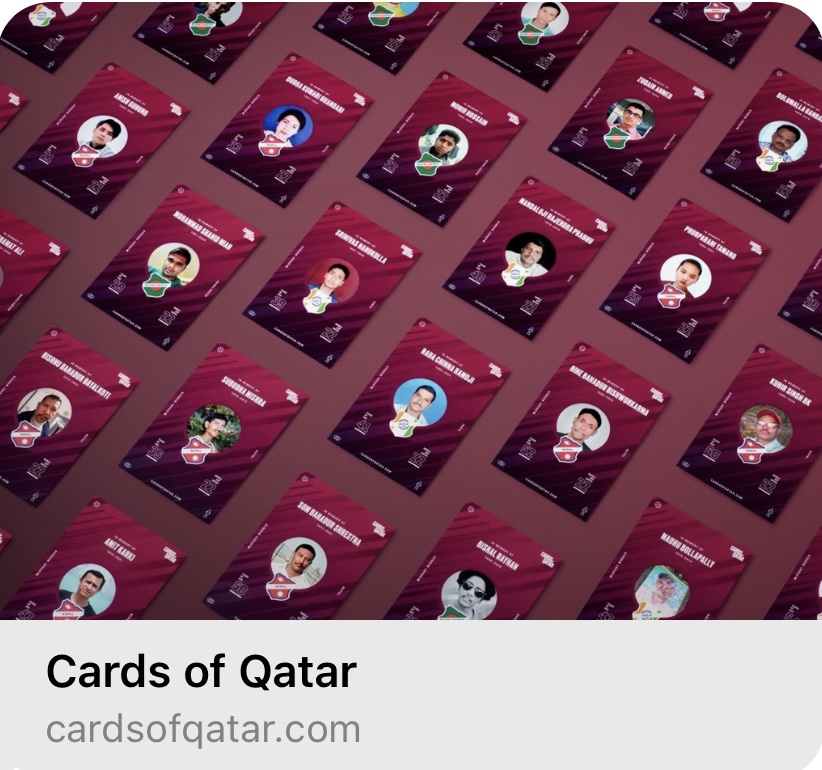 Bild på sajten Card of Qatar, massa bilder på dem som dött när de byggde inför fotbolls-VM.