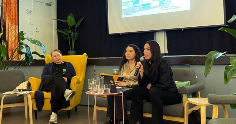 Emma Ström från Folkets Husby med Nadya Karakaya och Aida Samani från Civil Rights Defenders