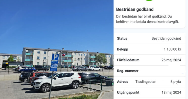 sammanslagen bild på en parkering och en godkänd p-botsbestridan